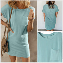  In Stock! Turquoise Striped Ribbed Knit Tee Shirt Dress