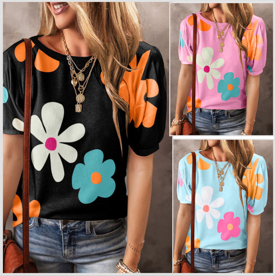 Last One! - Hippy Floral Bubble Sleeve Tee - in Stock!