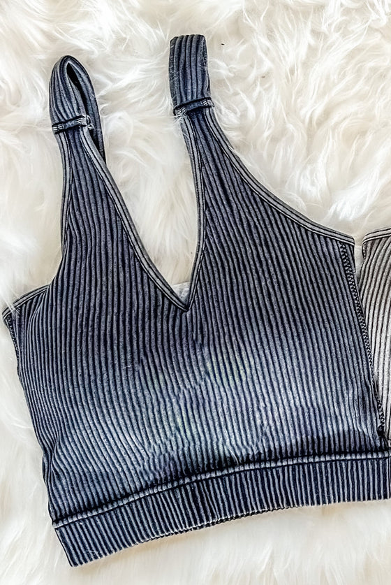 Restocked! Customer Fav! Mineral Washed Ribbed Removable Bra Pad Crop Tank Bralette