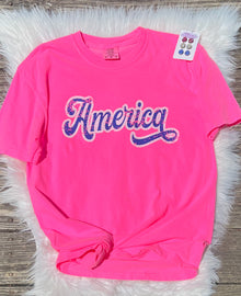  America - Comfort Colors Neon Pink Short Sleeve Tee