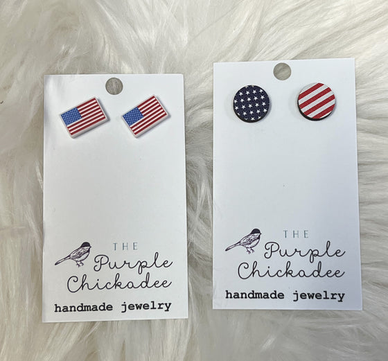 Purple Chickadee - Studs USA Flag or  Stars & Stripes Round