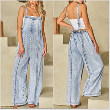  In Stock! Frayed Exposed Seam Wide Leg Cotton Denim Overalls