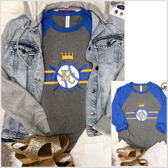 Bella 3/4 Sleeve Raglan- Royals Crown Town