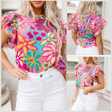  Vibrant Floral Ruffle Sleeve Blouse - In Stock