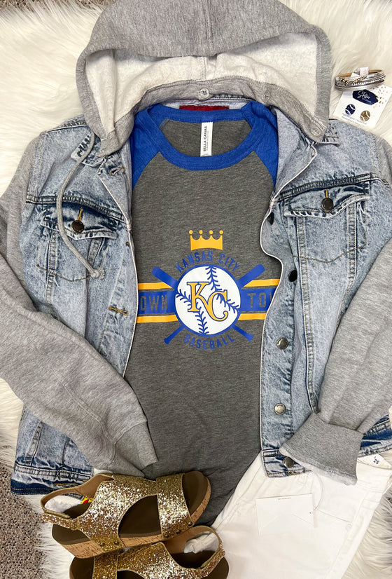 Bella 3/4 Sleeve Raglan- Royals Crown Town