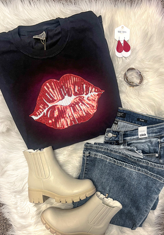 Red Sequin Lips - Short Sleeve, Long Sleeve, Crewneck Sweatshirt or Hoodie