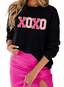  In Stock! XOXO Chenille Lettering Black Lightweight Sweater