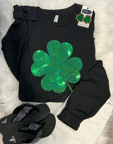  🍀 Sequin Patch Shamrock - Bella Short or Long Sleeve Tee