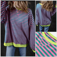  Just Arrived! - Oversized Cotton Stripe Crewneck