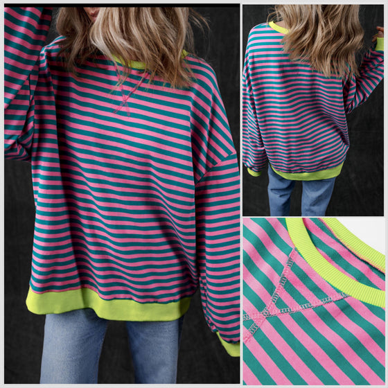 Just Arrived! - Oversized Cotton Stripe Crewneck