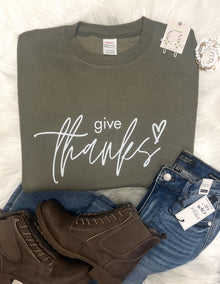  Give Thanks Olive Green Crewneck Sweatshirt