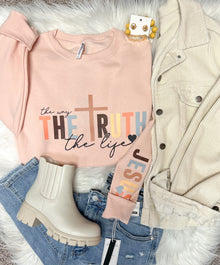  The Way The Truth The Life Jesus - Blush Crewneck Mid-weight