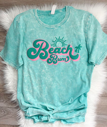  Beach Bum Puff Print Turquoise Acid Wash Cotton Tee