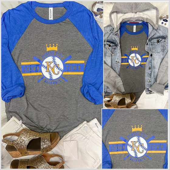 Bella 3/4 Sleeve Raglan- Royals Crown Town