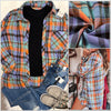 Just Arrived! Going Quickly! Orange, Blue Plaid With Round Side Slit Hem - Great Length! Cotton Flannel Feel