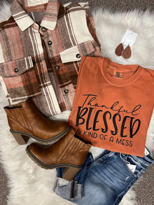  Thankful, Blessed & Kind Of A Mess - Comfort Colors Long Sleeve