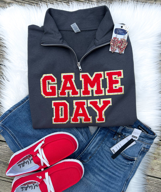 Game Day Chenille Design Quarter Zip Pullover