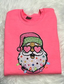  Hot Pink Santa Crewneck Sweatshirt - Faux Glitter