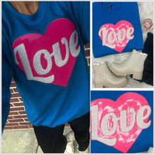  Love Heart Sequin & Chenille Crewneck Sweatshirt Sapphire Blue