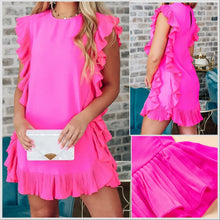  In Stock! Ruffled Hot Pink Midi Dress