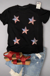 In Stock S-2XL Cotton Blend Star Sequined Tee