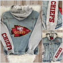  Kansas City Denim Jacket With Removable Hood - Faux Sequin Back/Sleeve & Chest Design