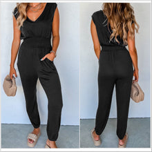  S-3X REORDER! Everyone’s Favorite!Black Shirred V-Neck Cotton Blend Jumpsuit - ETA 6/17