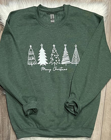  Merry Christmas Stencil Classic Trees Crewneck Sweatshirt