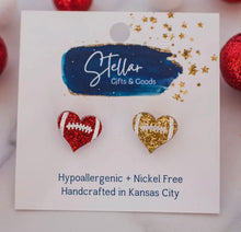  Just Arrived! Kansas City Hand Painted Glitter Heart Football Studs