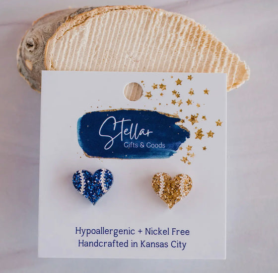 Just Arrived! 
Kansas City Royals Glitter Hand Painted Heart Studs