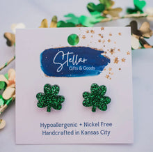  Just Arrived! Green Glitter Shamrock Stud Earrings