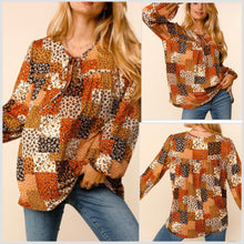  2X & 3X Plus Haptics Leopard Patchwork Boho Knit Top Loose Fit