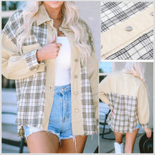  Plaid Patchwork & Denim Raw Hem Jacket