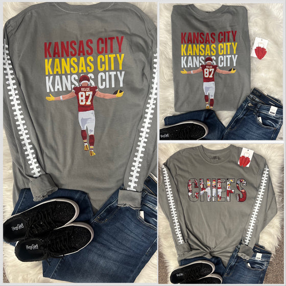 Chiefs Front Kelce Back - Comfort Colors Long Sleeve W/Laces