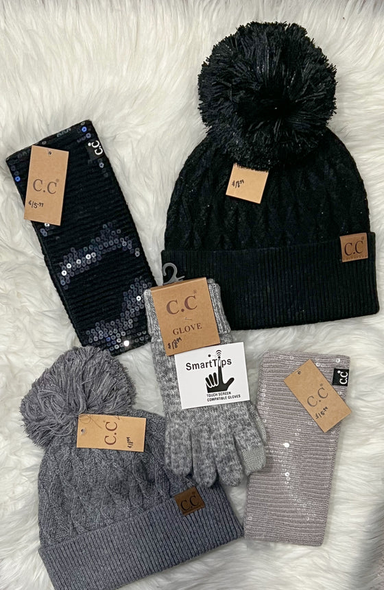 Lurex Cable Knit Pom C.C Beanie