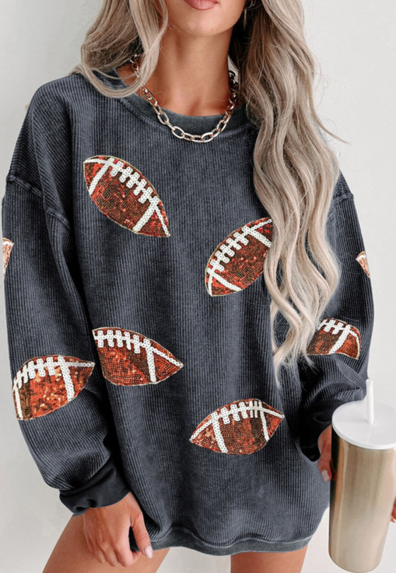 Sequin Football Patch Chorded Crew