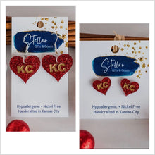  3rd Restock Just Arrived! KC Chiefs Heart Glitter Hand Painted Dangles or Studs