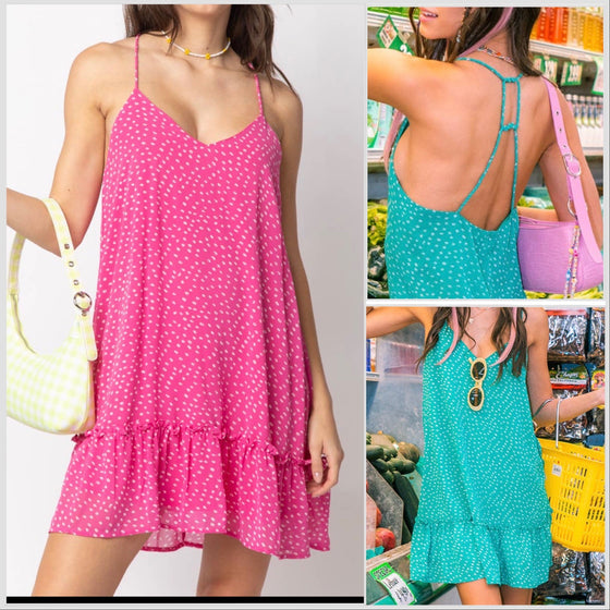 Sleeveless Spotted Braided Strap Mini Dress