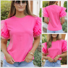  S & M Pink Tulle Ruffle Short Sleeve Tee