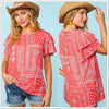 S-3XL Grapefruit Paisley Ruffle Sleeve Blouse By Haptics