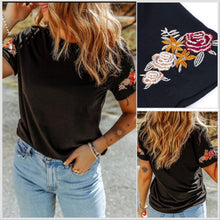  L, 2XL Black Floral Embroidered Tee