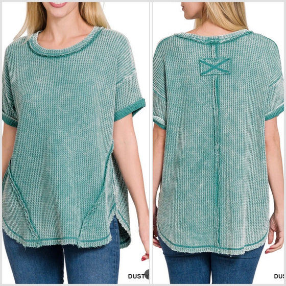 Sz L/XL - Zenana Washed Loose Fit Waffle Top