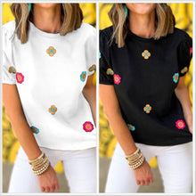  M Black - M, L White - Cotton Floral Embroidered Puff Sleeve Tee - Stay in the larger of your two sizes most often worn