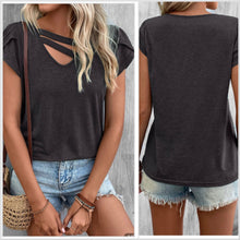  Dark Gray V-Neck Strappy Short Sleeve