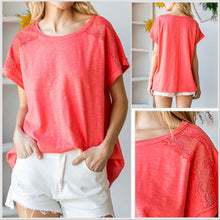  S-3X By Cotton Bleu - Loose Fit Coral Cotton Slub With Lace Detail - Super Lightweight!