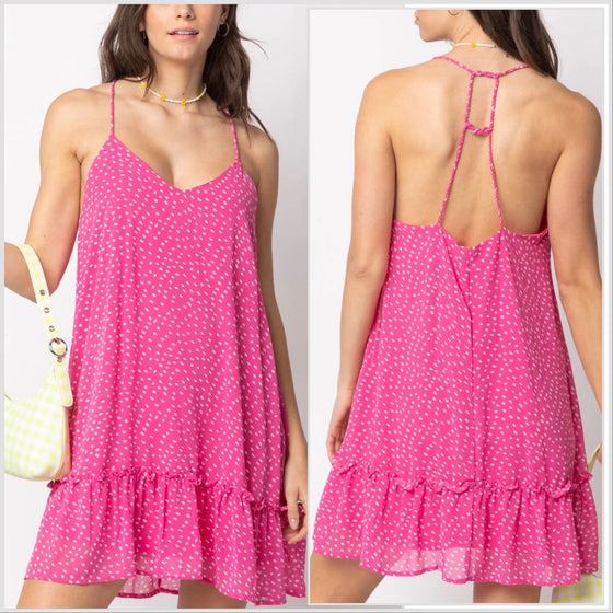 Sleeveless Spotted Braided Strap Mini Dress