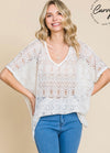 S-3X Cotton Bleu - Lace V Neck Drop Shoulder