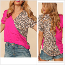  S, M, 1X, 3X Haptics Leopard V-Neck Surplice Color Block Top