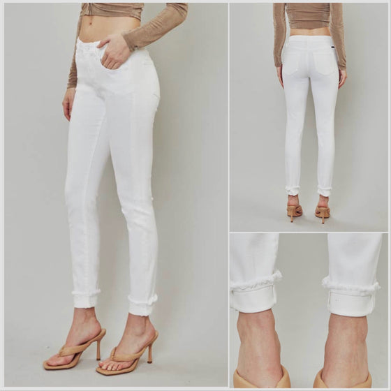 Sz 3 & 13 - Kan Can White Mid Rise Ankle Skinny