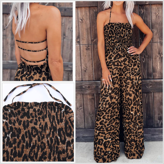 Leopard Smocked Jumpsuit